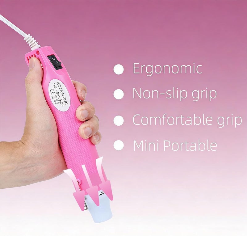 VortecSys Heat Gun, 110V 300W Handed Hot Air Gun for Crafting, 3.28FT Ultra-Long Cable Portable Heat Gun with Stand and Power Cord for Shrinking Wrapping PVC, DIY Embossing and Drying Paint (Pink) - Image 5